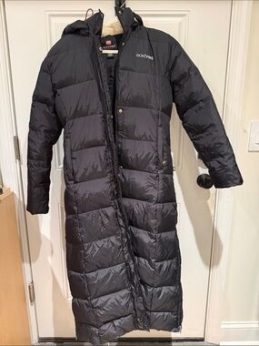 EckoRed Black Long Quilted Down-Style Coat with Hood